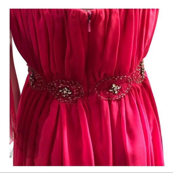 Pink Chiffon Strapless Graduation Dress Beaded Accent Scarf Size 4 - Picture 4 of 11